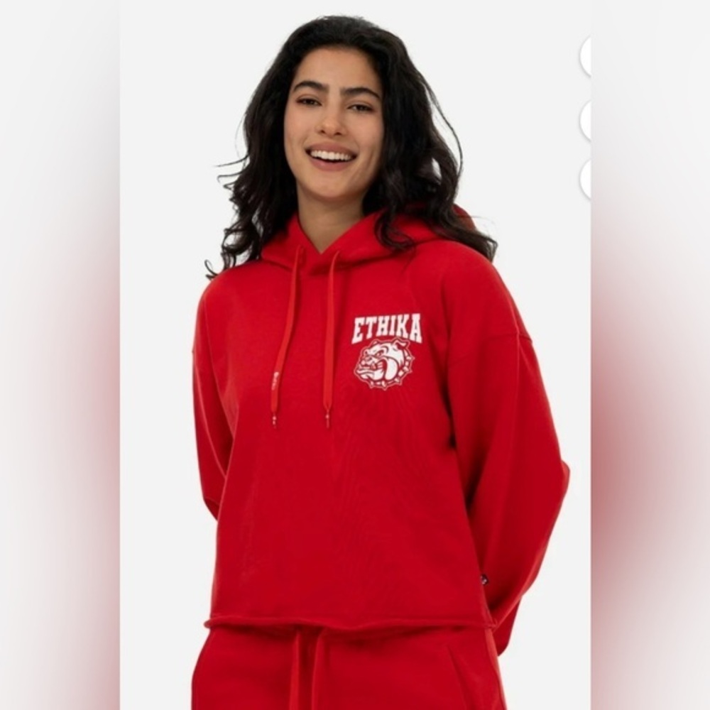 Ethika Bold Red Athletic Raw Edge Women's Hoodie Medium $62